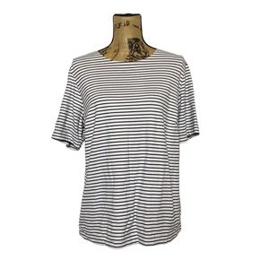 Vikki Vi White Black Striped Stretchy Shirt Sleeve Top